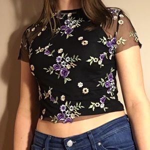 Urban Outfitters mesh embroidered floral top